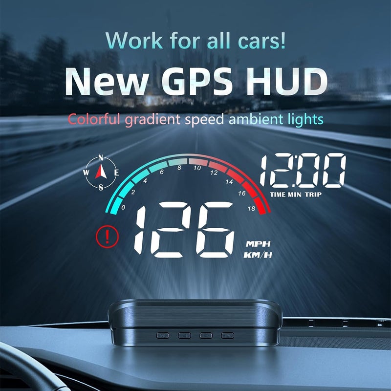 ARTILAURA عرض رأس GPS لسرعة السيارة على الزجاج الأمامي 3.5 بوصة عداد سرعة GPS رقمي مقياس ذكي تجاوز السرعة، بوصلة، المسافة لمعظم المركبات - Image 2